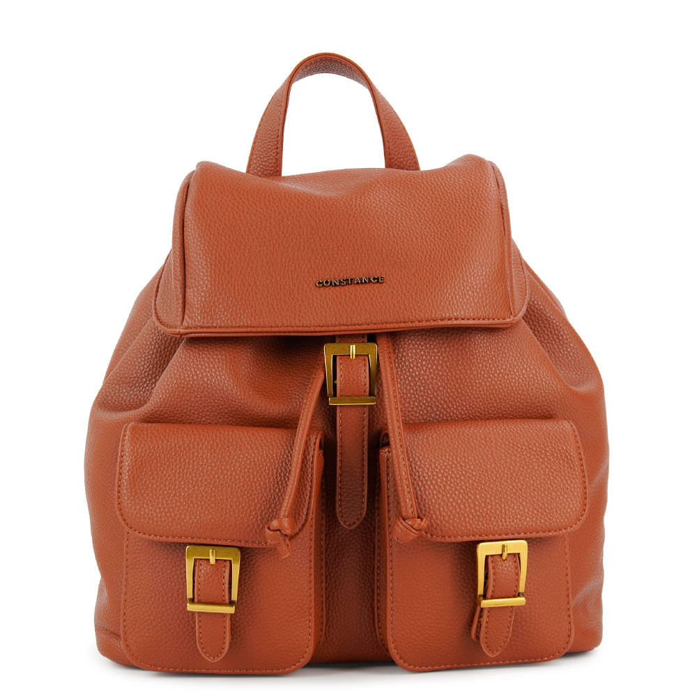 Mochila Bolsos Frontais Fivelas Caramelo