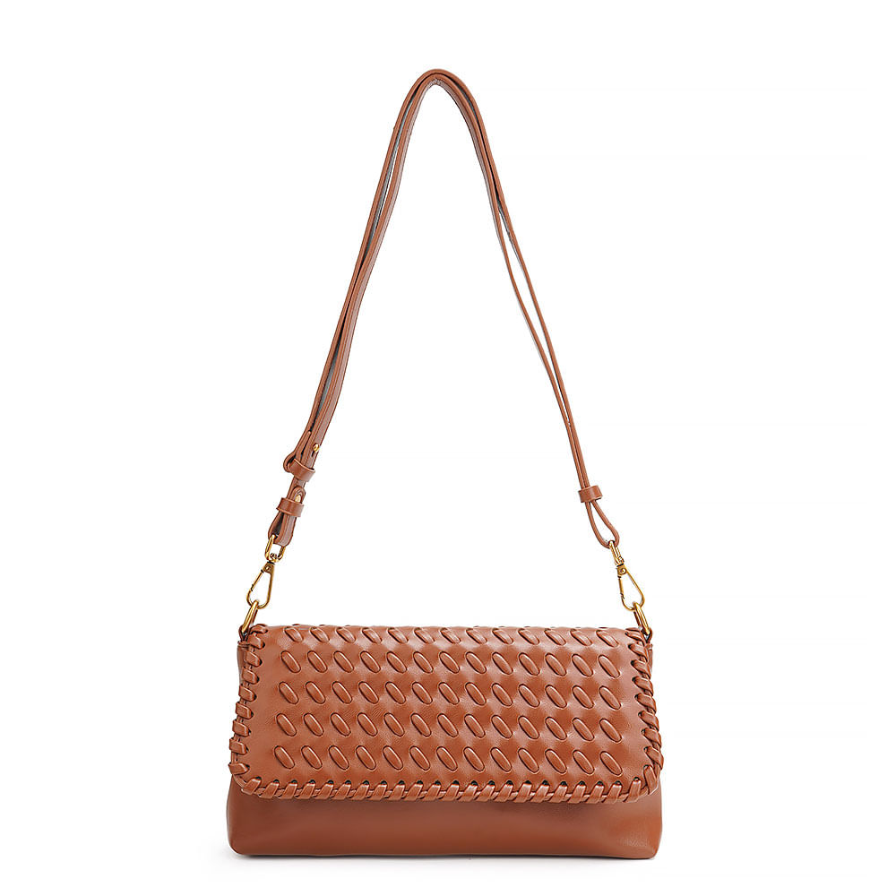 Bolsa Baguete Trama Diagonal Caramelo