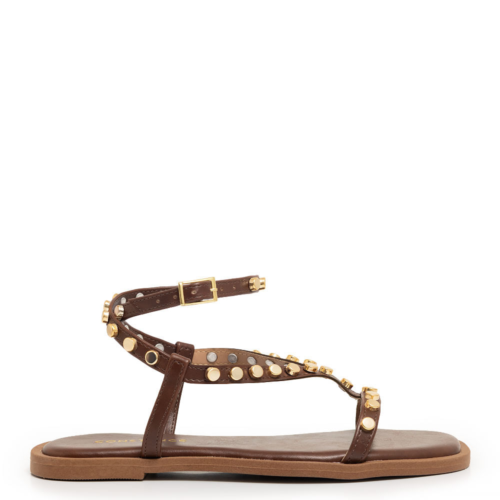 Rasteira Marrom Tachas