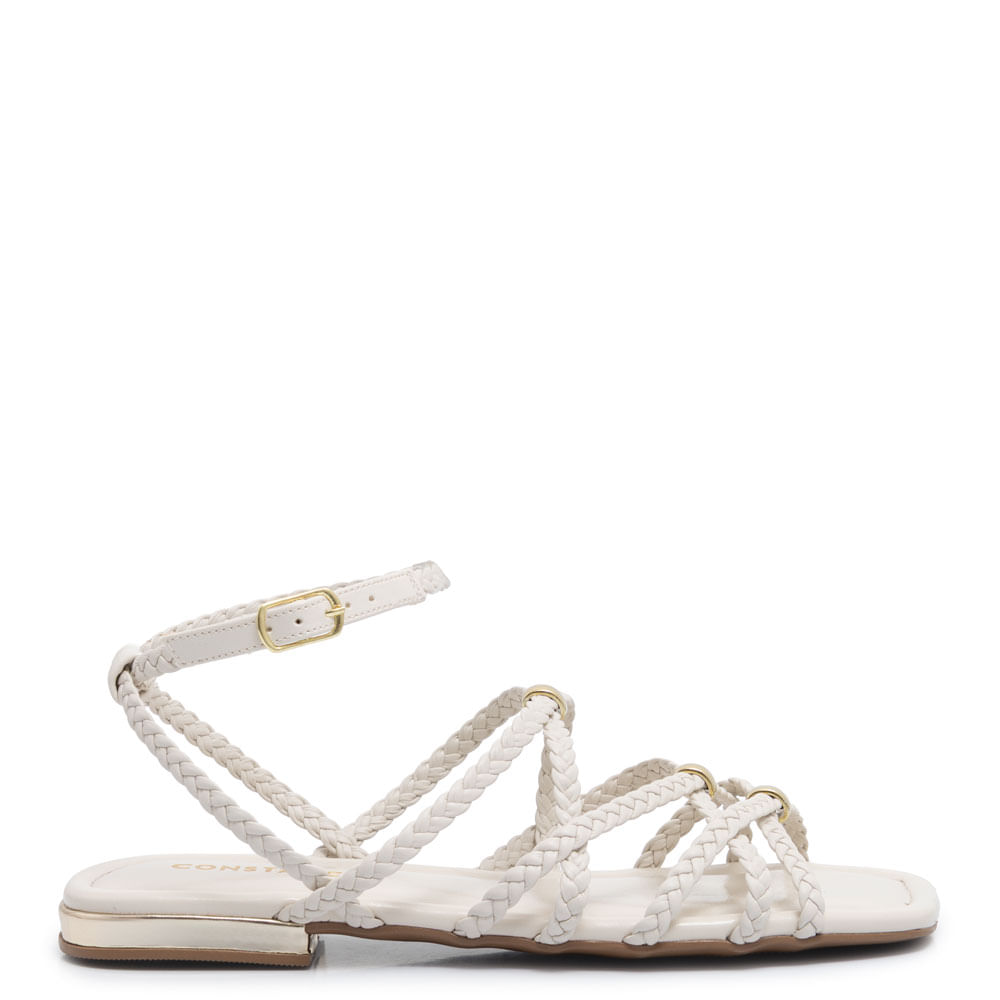 Rasteira Off White Tranças Enfeites