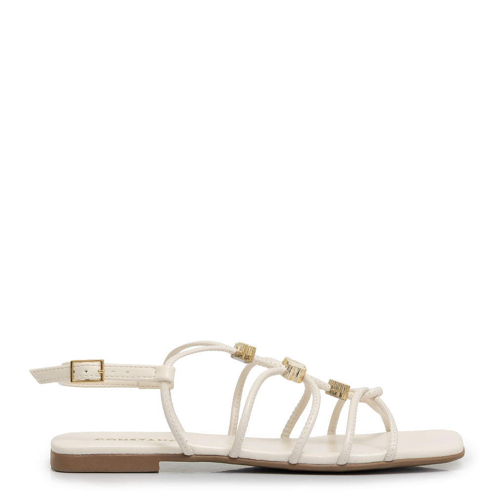 Rasteira Enfeites Flor Off White