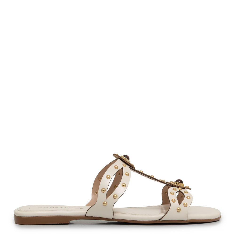 Rasteira Off White Enfeites Recortes