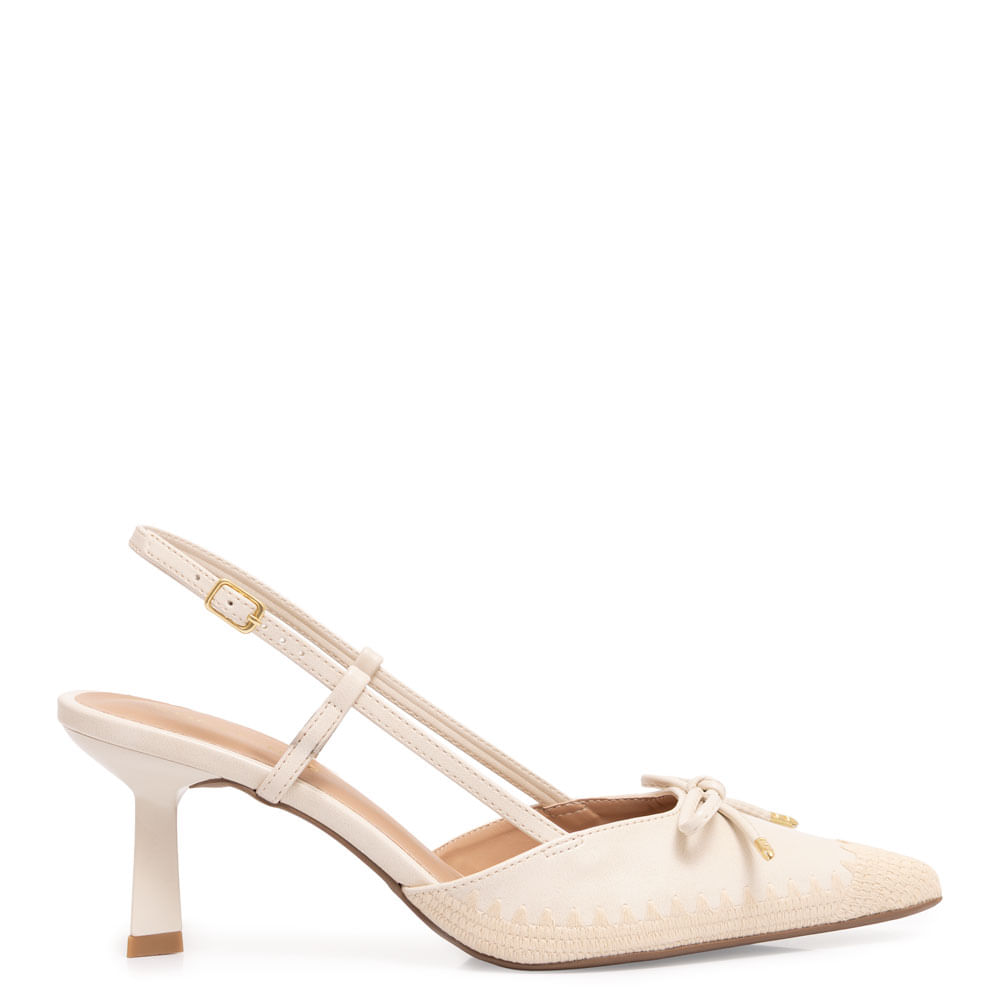 Scarpin Off White Laço Bordado
