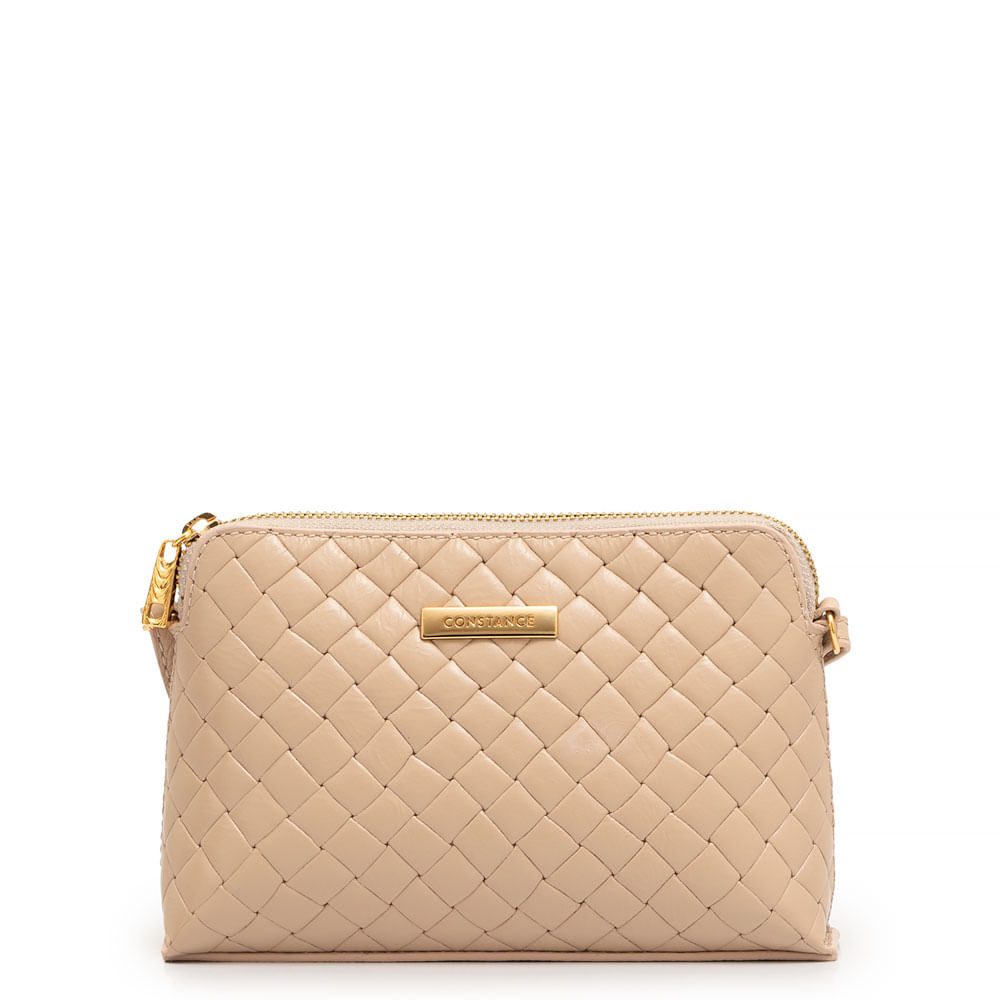Bolsa Pequena Couro Tramado Bege