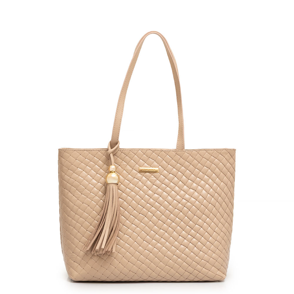 Bolsa Shopping Couro Tramado Bege