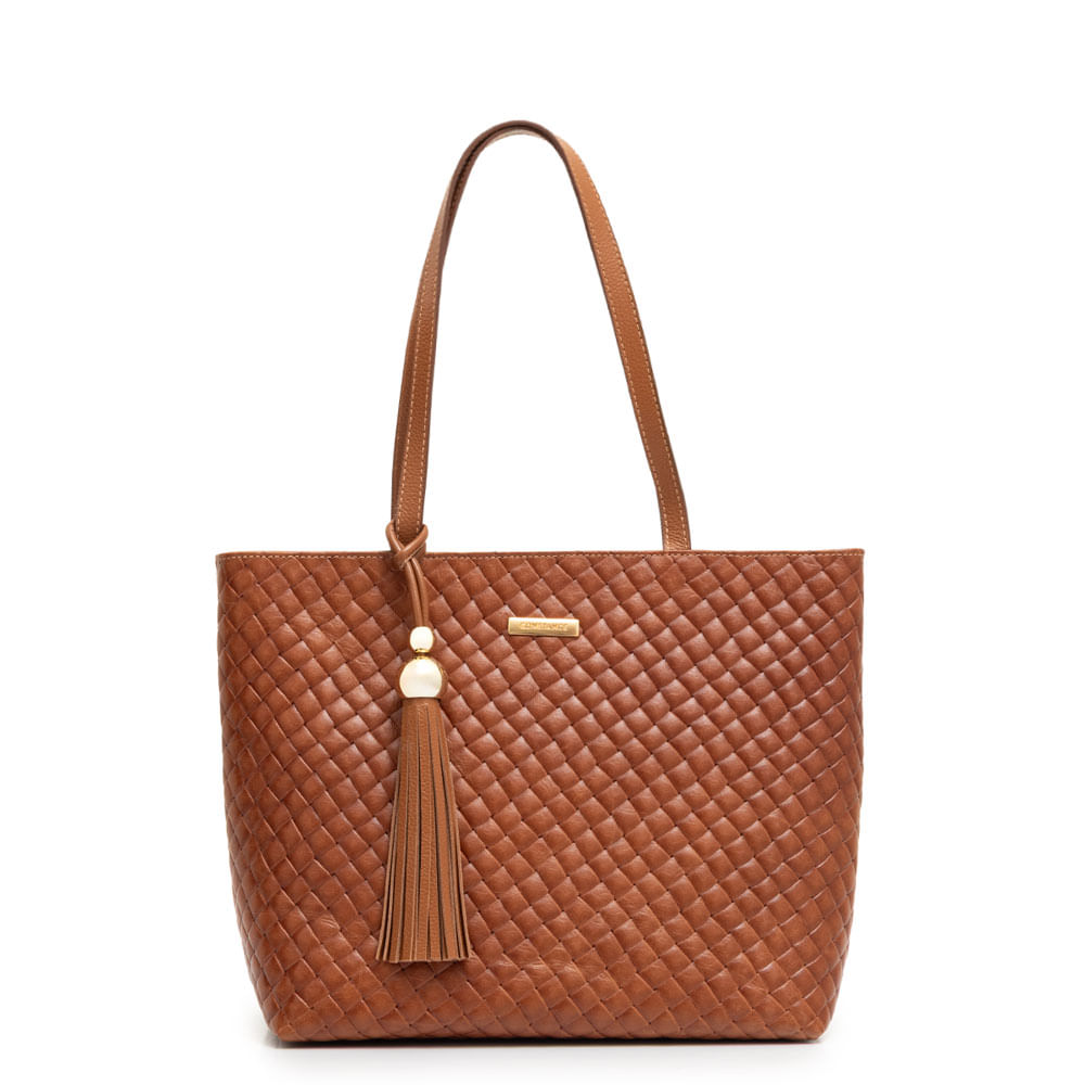 Bolsa Shopping Couro Tramado Caramelo