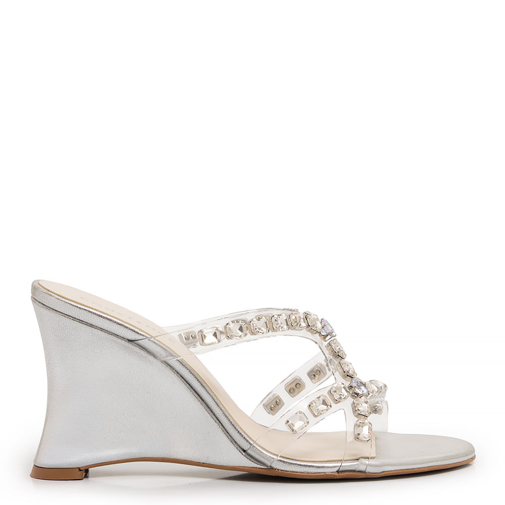 Tamanco Prata Vinil Strass