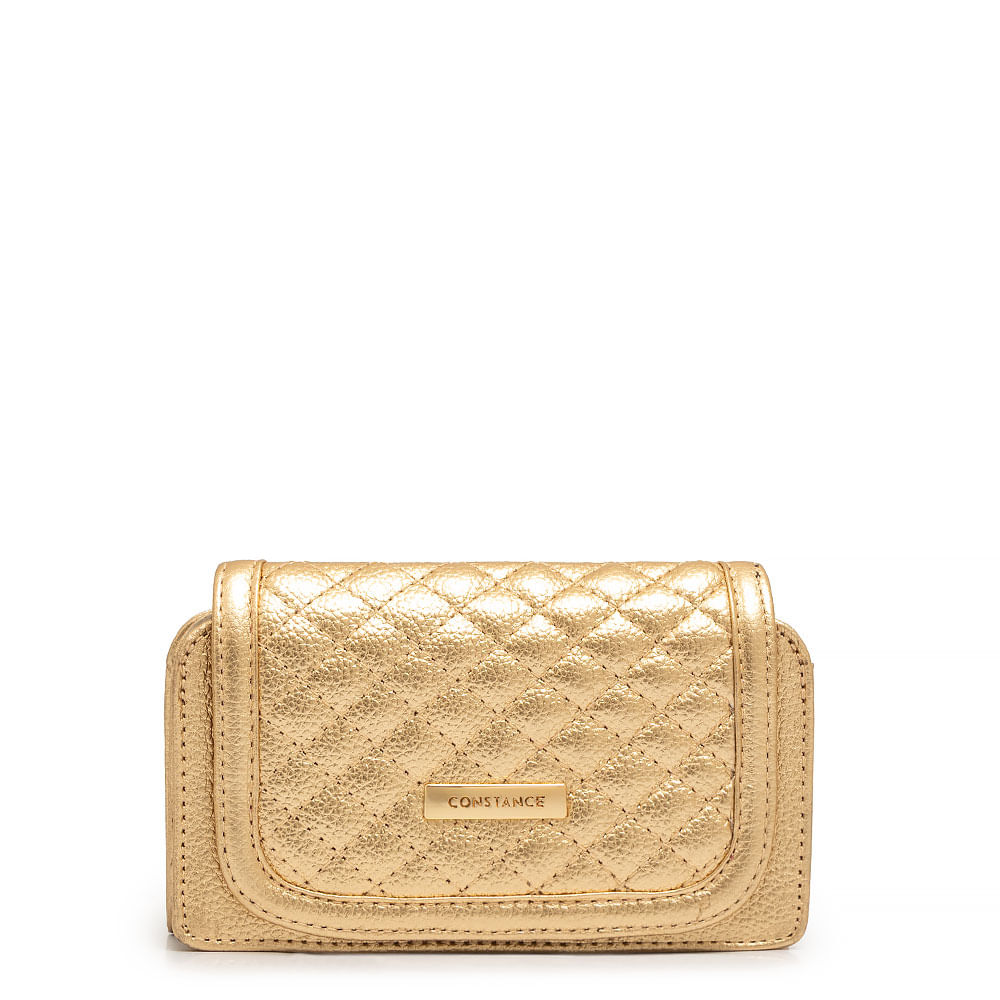 Bolsa Couro Pequena Matelassê Dourada