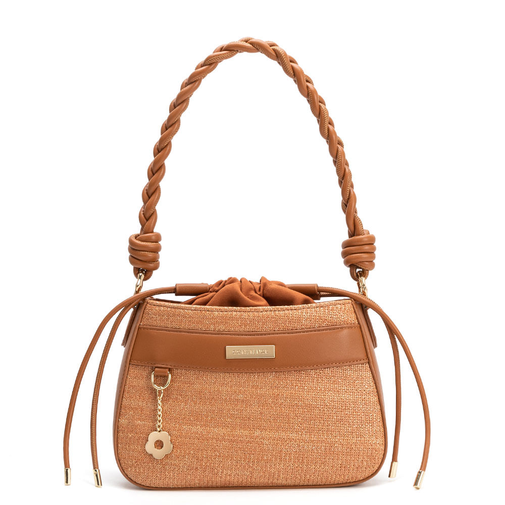 Bolsa Palha Alça Trançada Caramelo