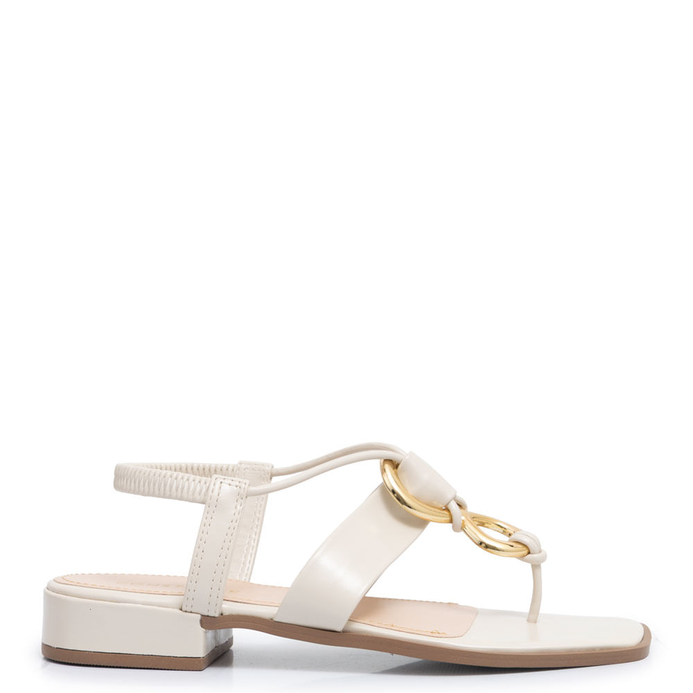 Sandália Off White Calce Fácil Enfeite Circular