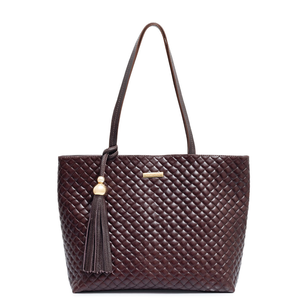 Bolsa Shopping Couro Tramado Café