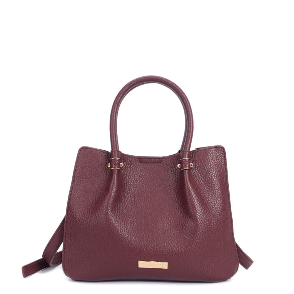 Bolsa Tote Pregas Enfeite Bordô