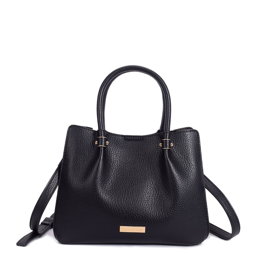 Bolsa Tote Pregas Enfeite Preta