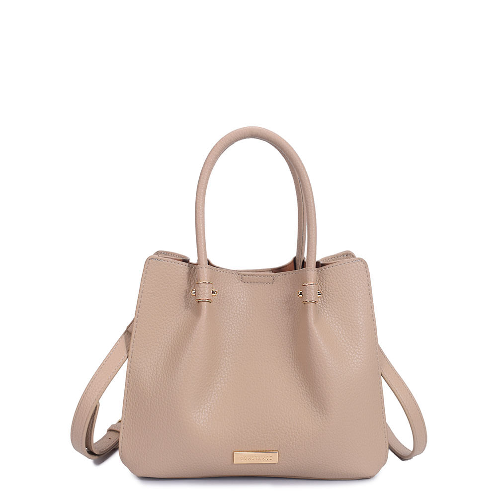 Bolsa Tote Pregas Enfeite Bege