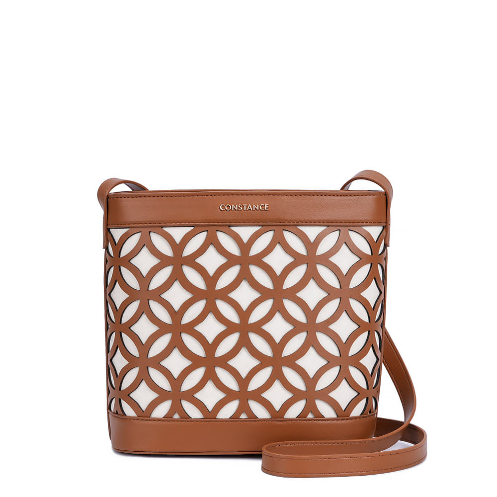 Bolsa Bucket Padrão Geométrico Caramelo
