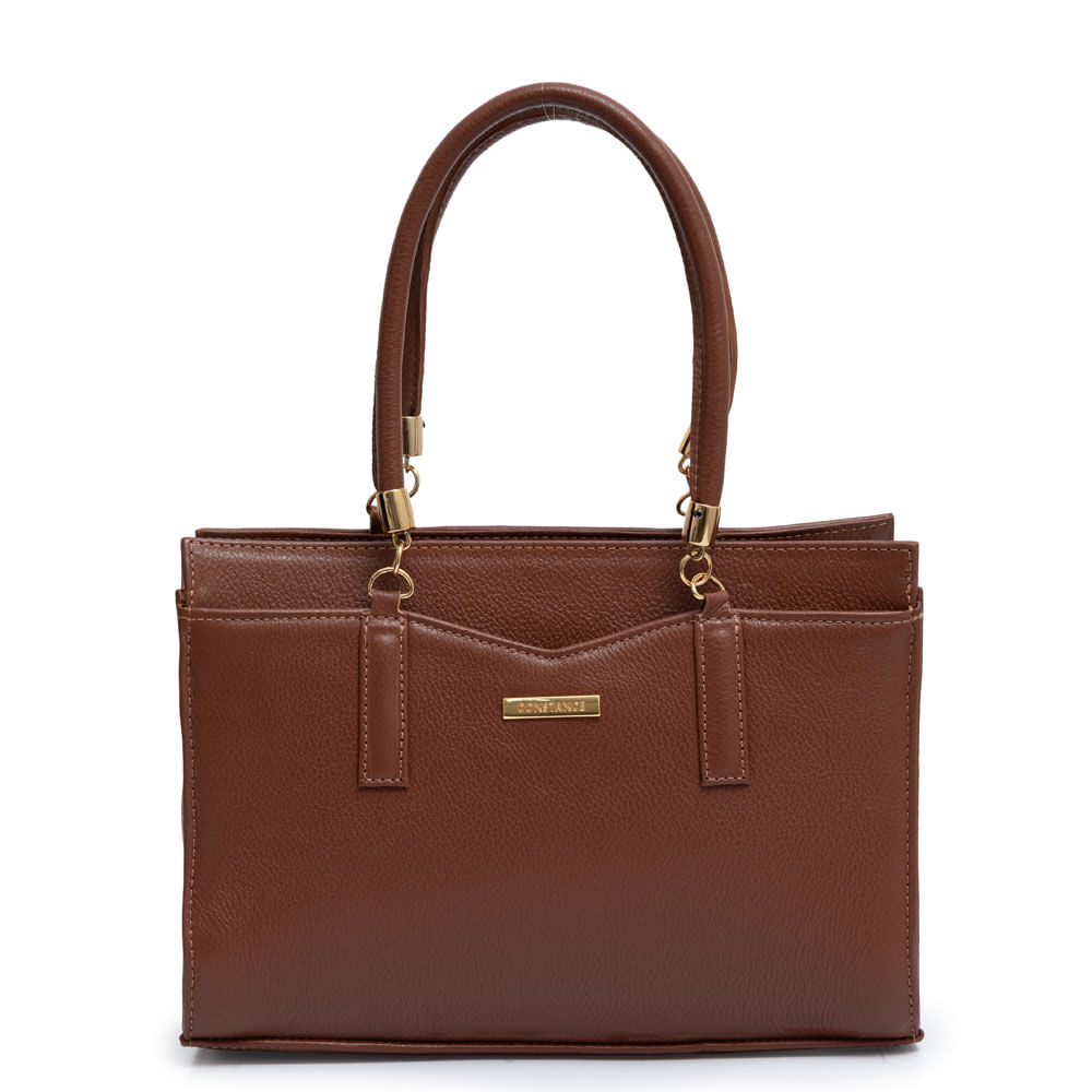 Bolsa Tote Couro Enfeite Marrom