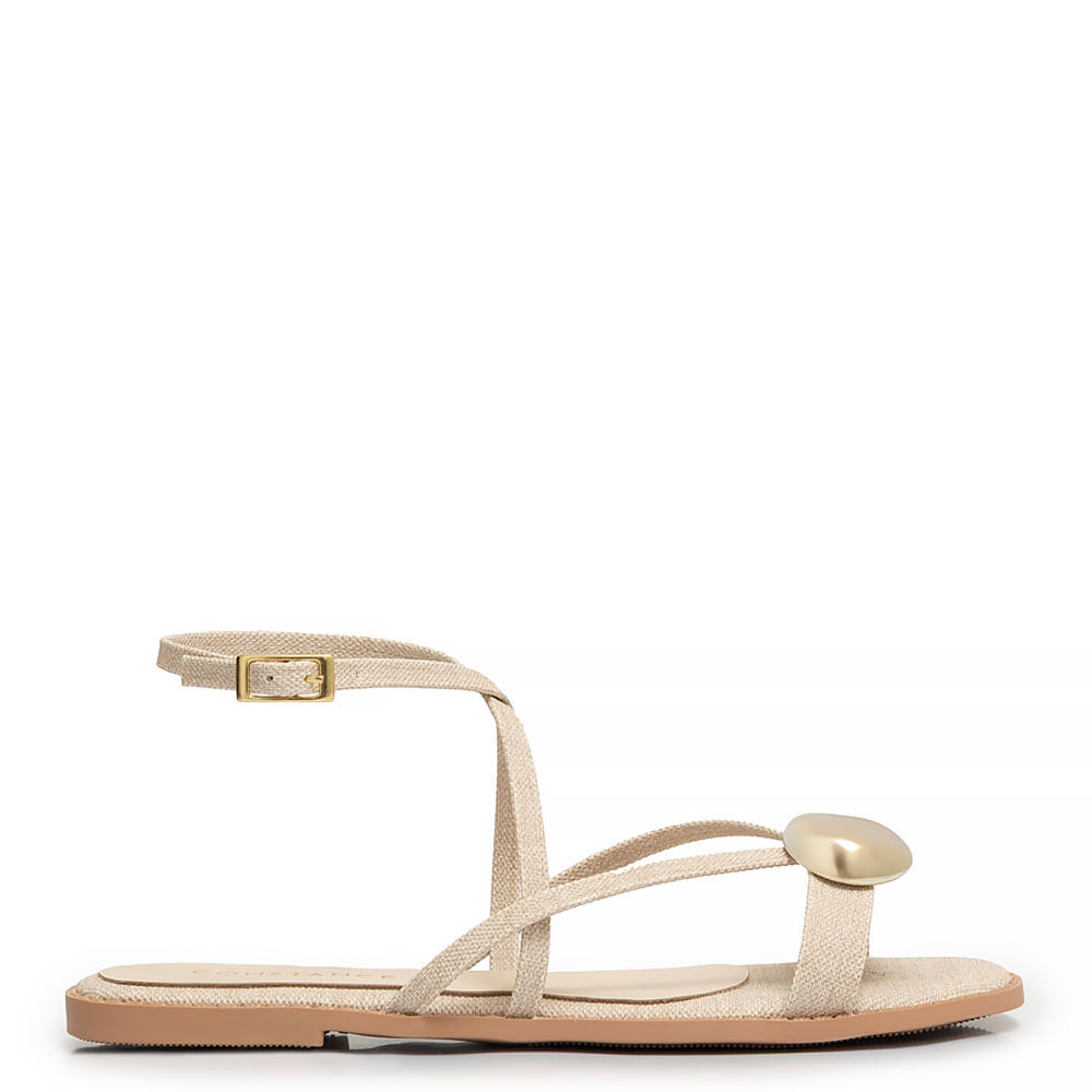 Rasteira Off White Textura Enfeite Oval