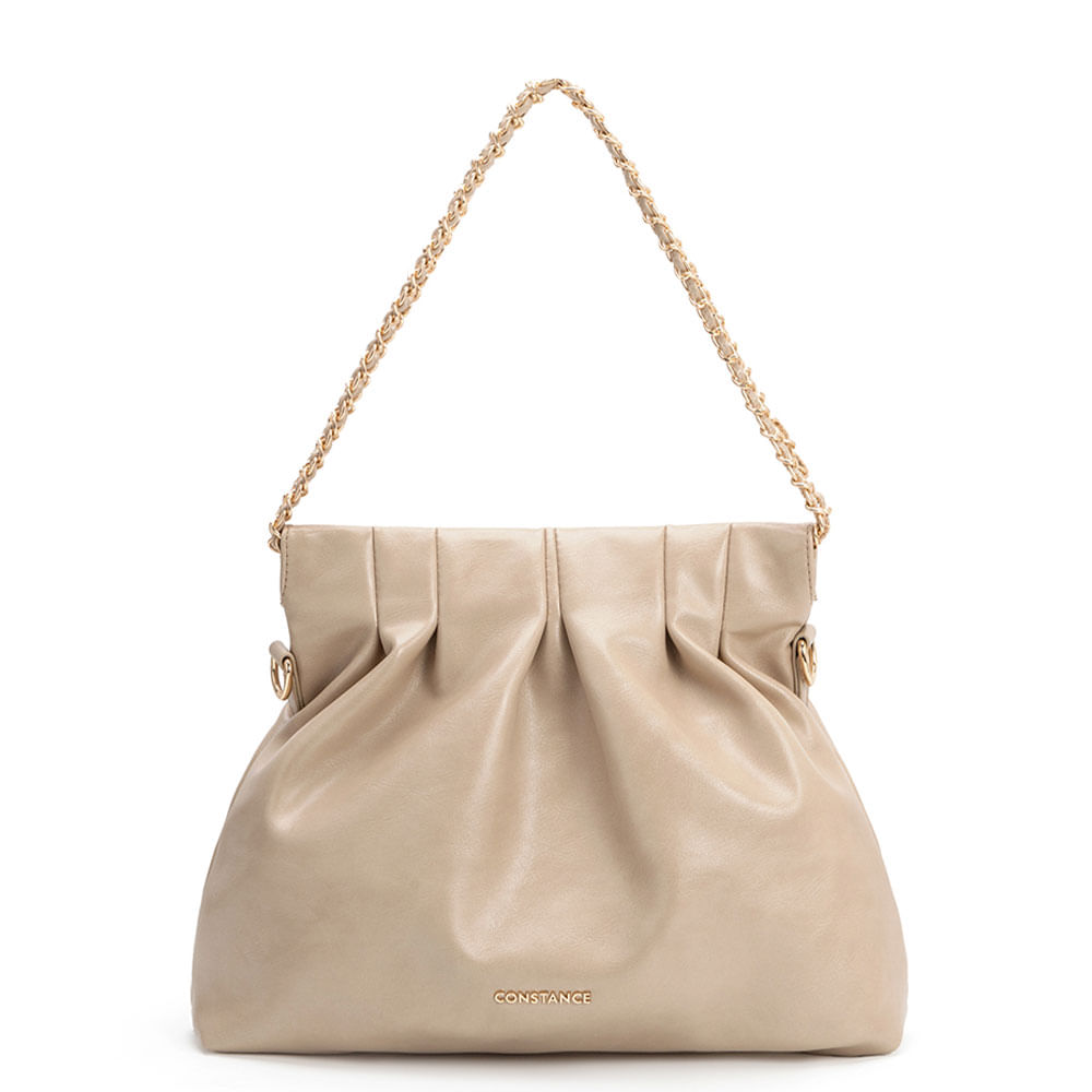 Bolsa Bege Ombro Pregas