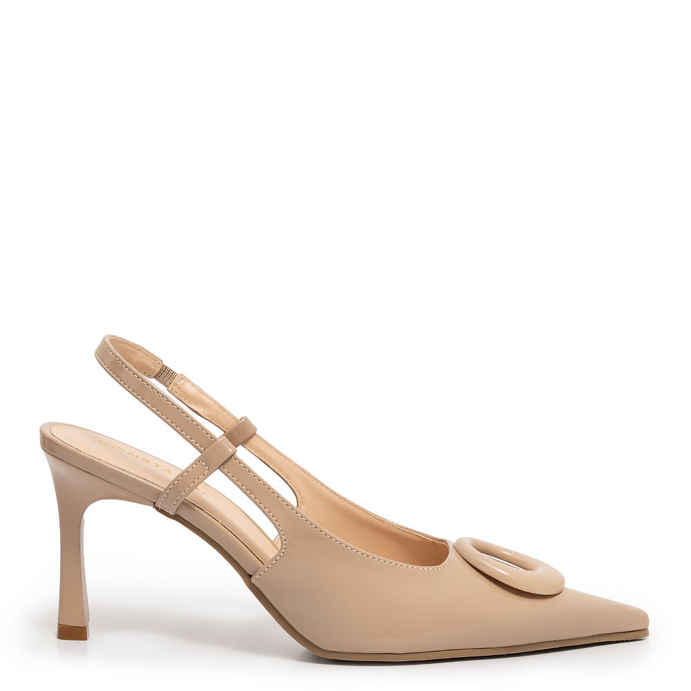 Scarpin Nude Slingback Enfeite Monocromático