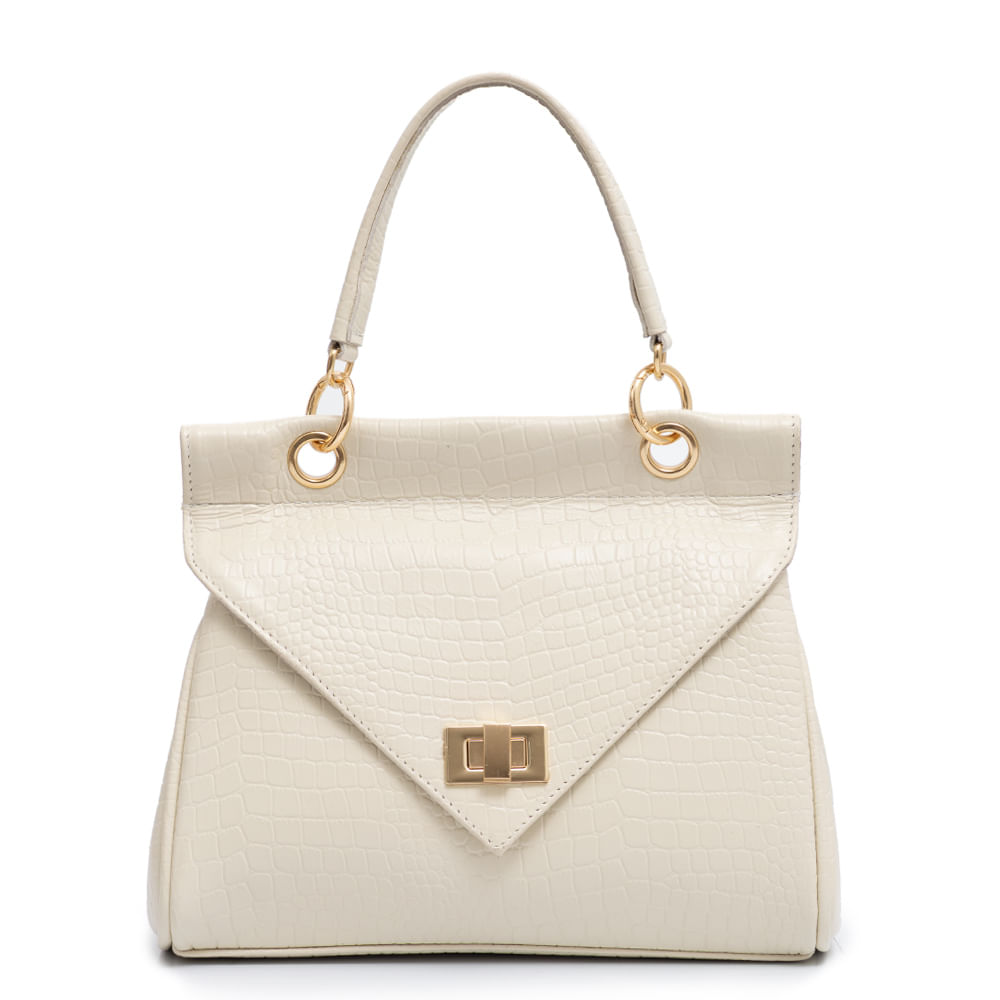 Bolsa Satchel Couro Croco Off White
