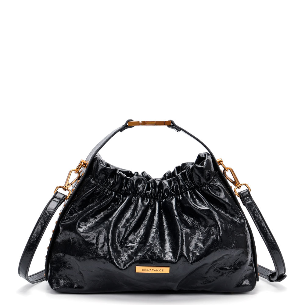 Bolsa Pequena Verniz Amassado Preta