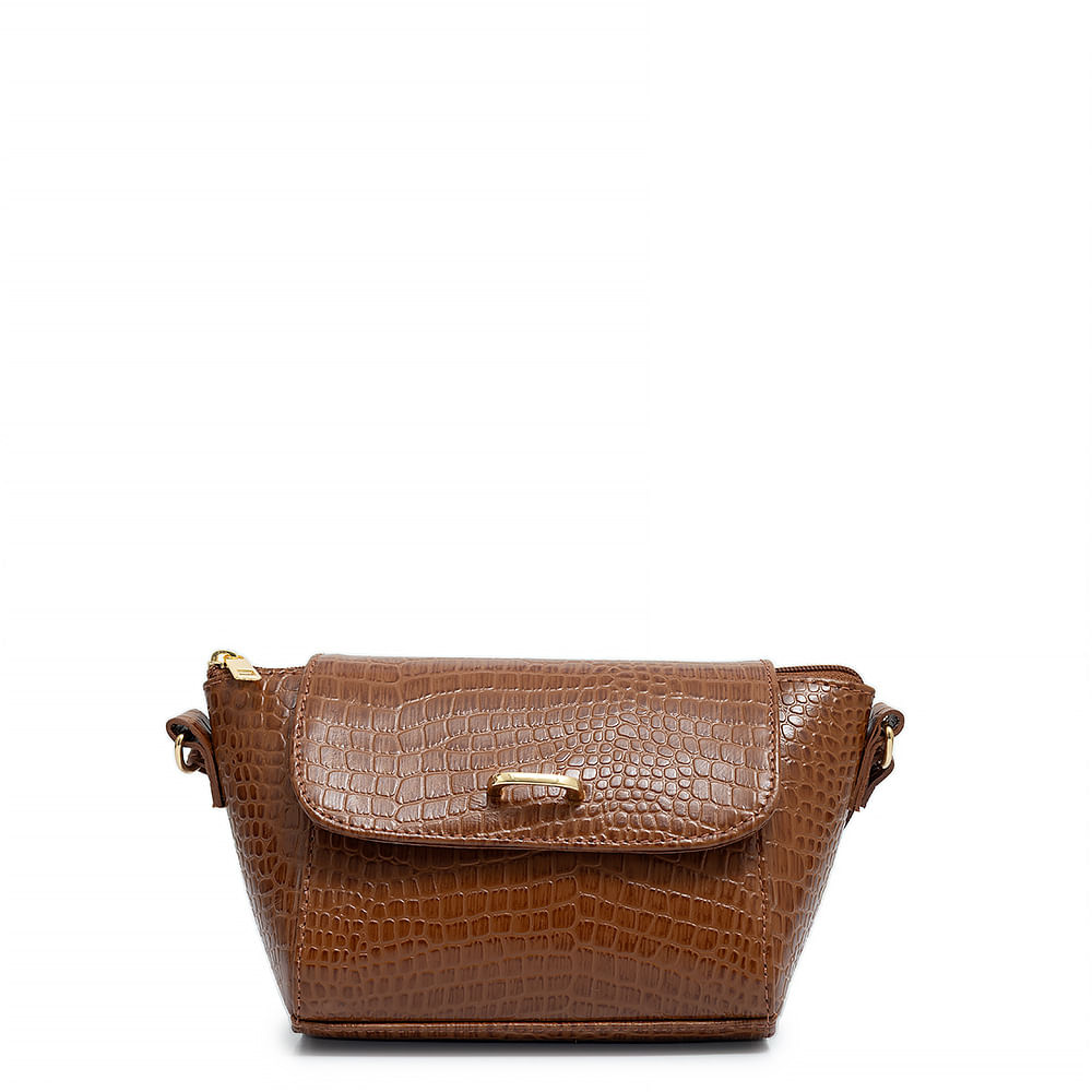 Bolsa Pequena Couro Croco Caramelo
