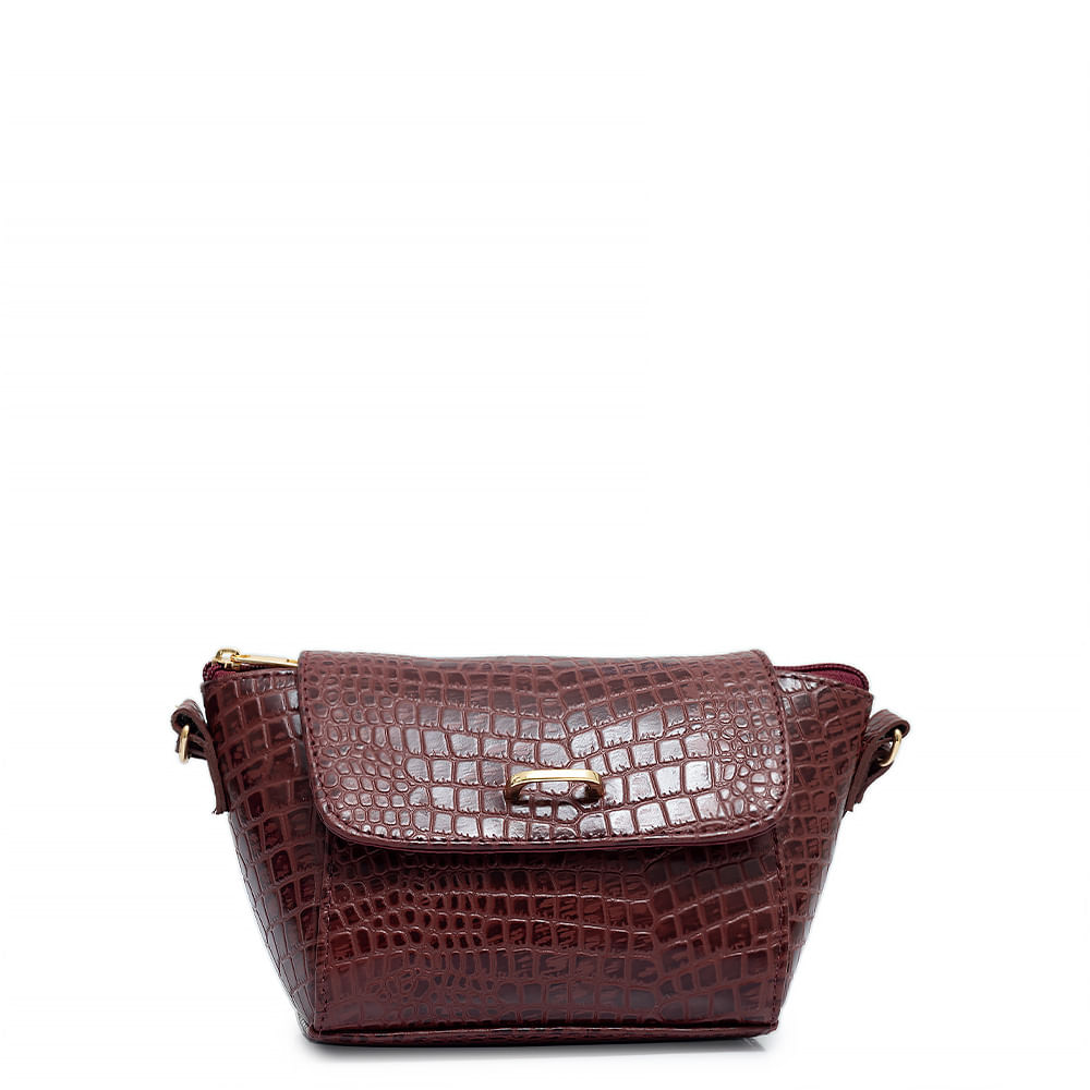 Bolsa Pequena Couro Croco Bordô