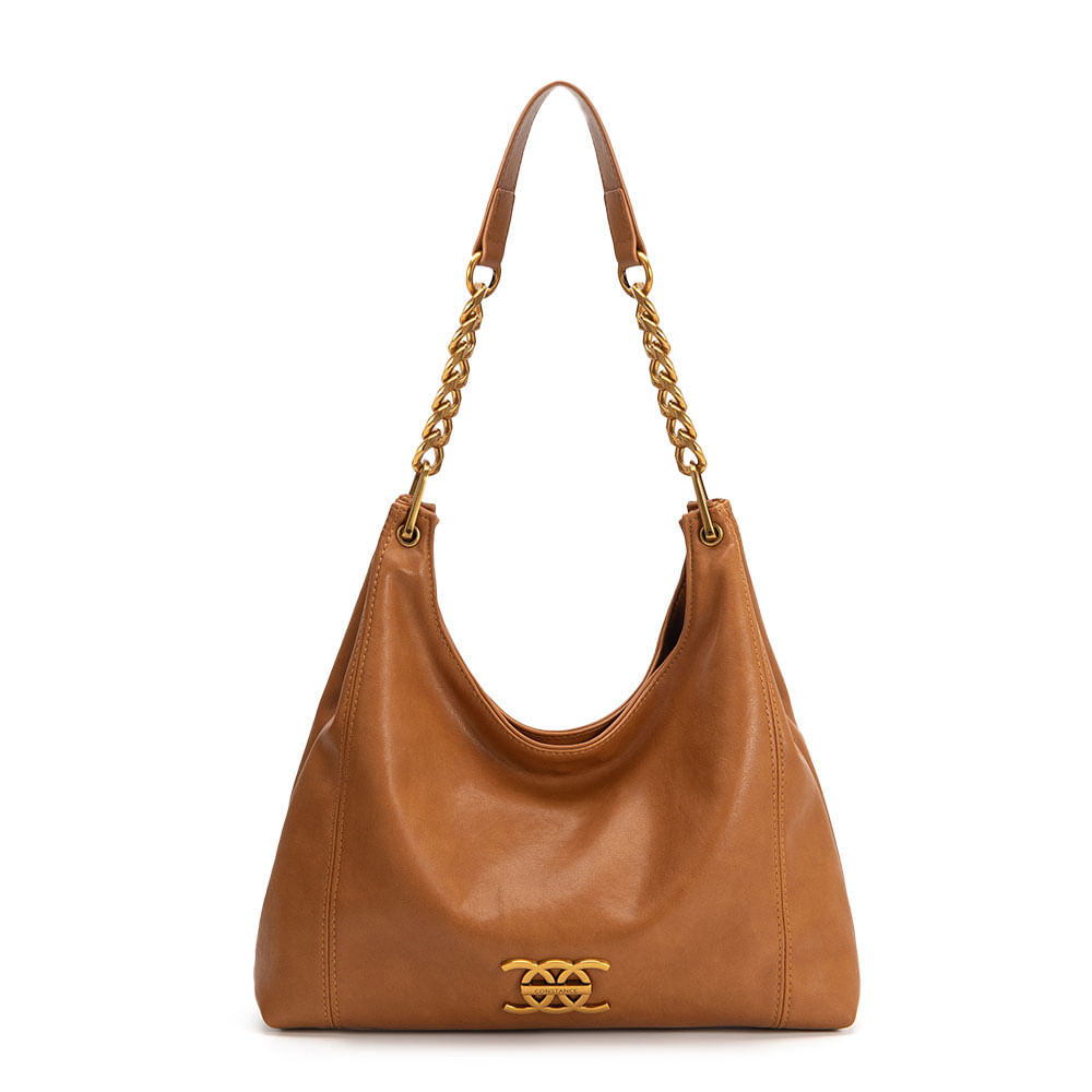 Bolsa Hobo Envernizada Caramelo