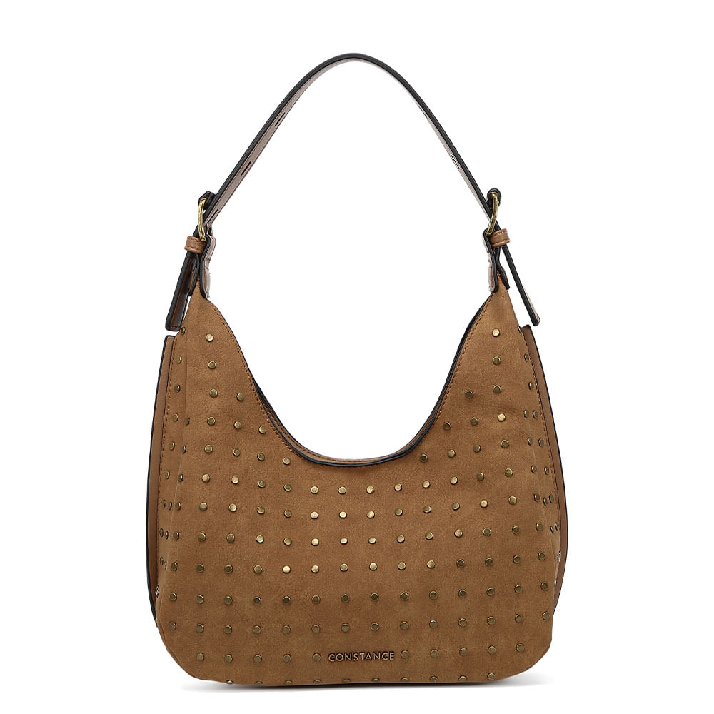 Bolsa Hobo Média Tachas Caramelo