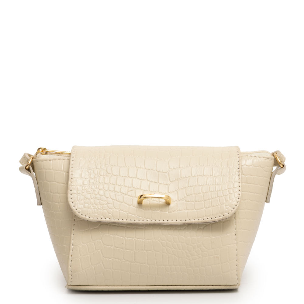 Bolsa Pequena Couro Croco Off White