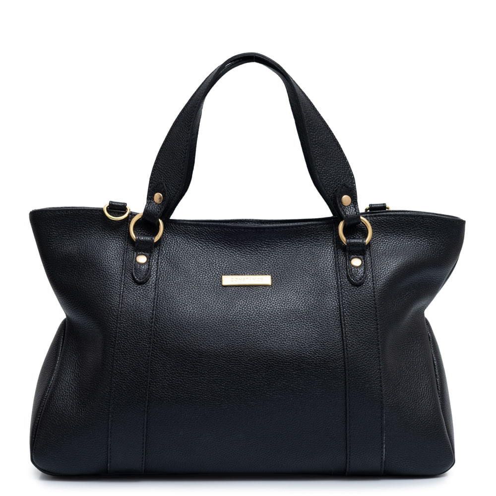 Bolsa Tote Couro Argolas Preto