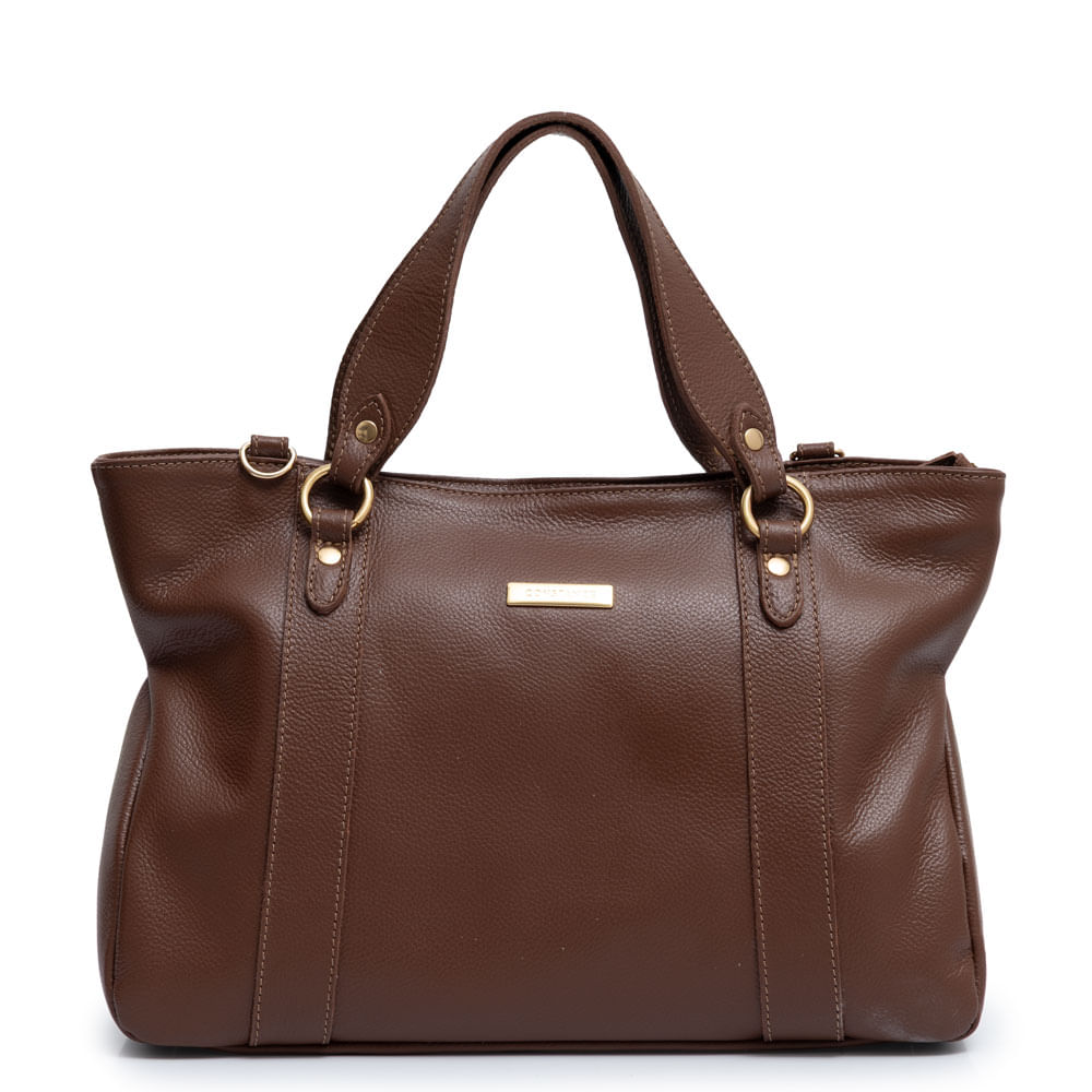 Bolsa Tote Couro Argolas Marrom