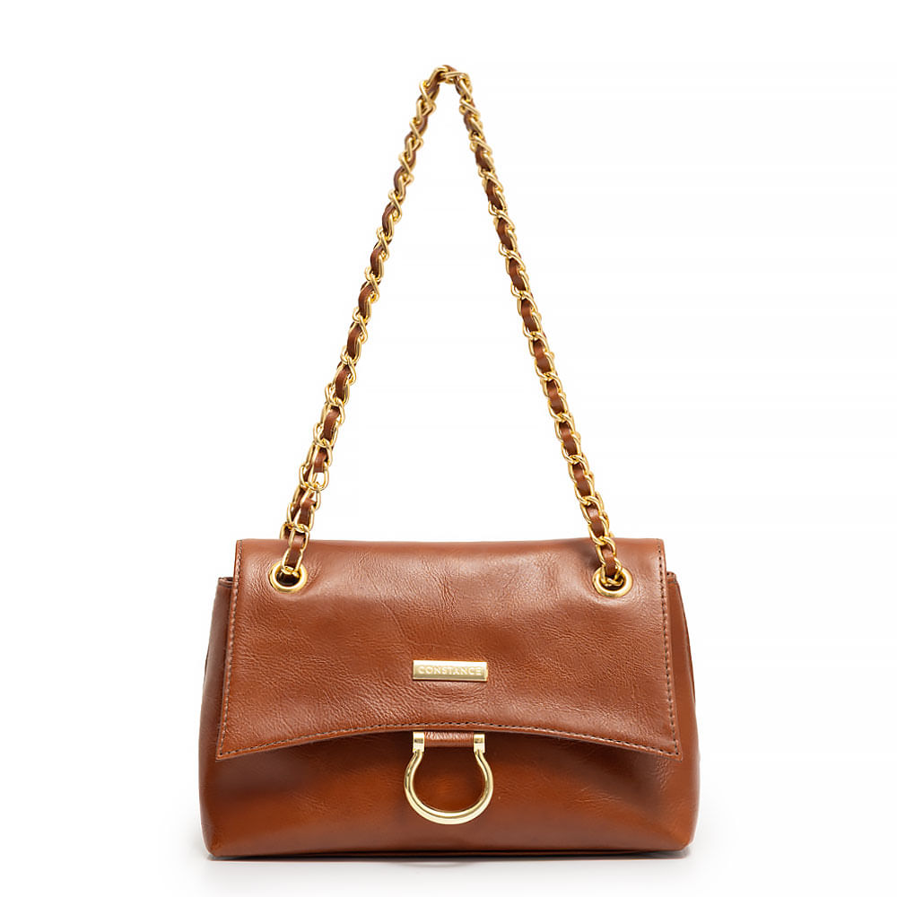 Bolsa Couro Caramelo Alça Corrente