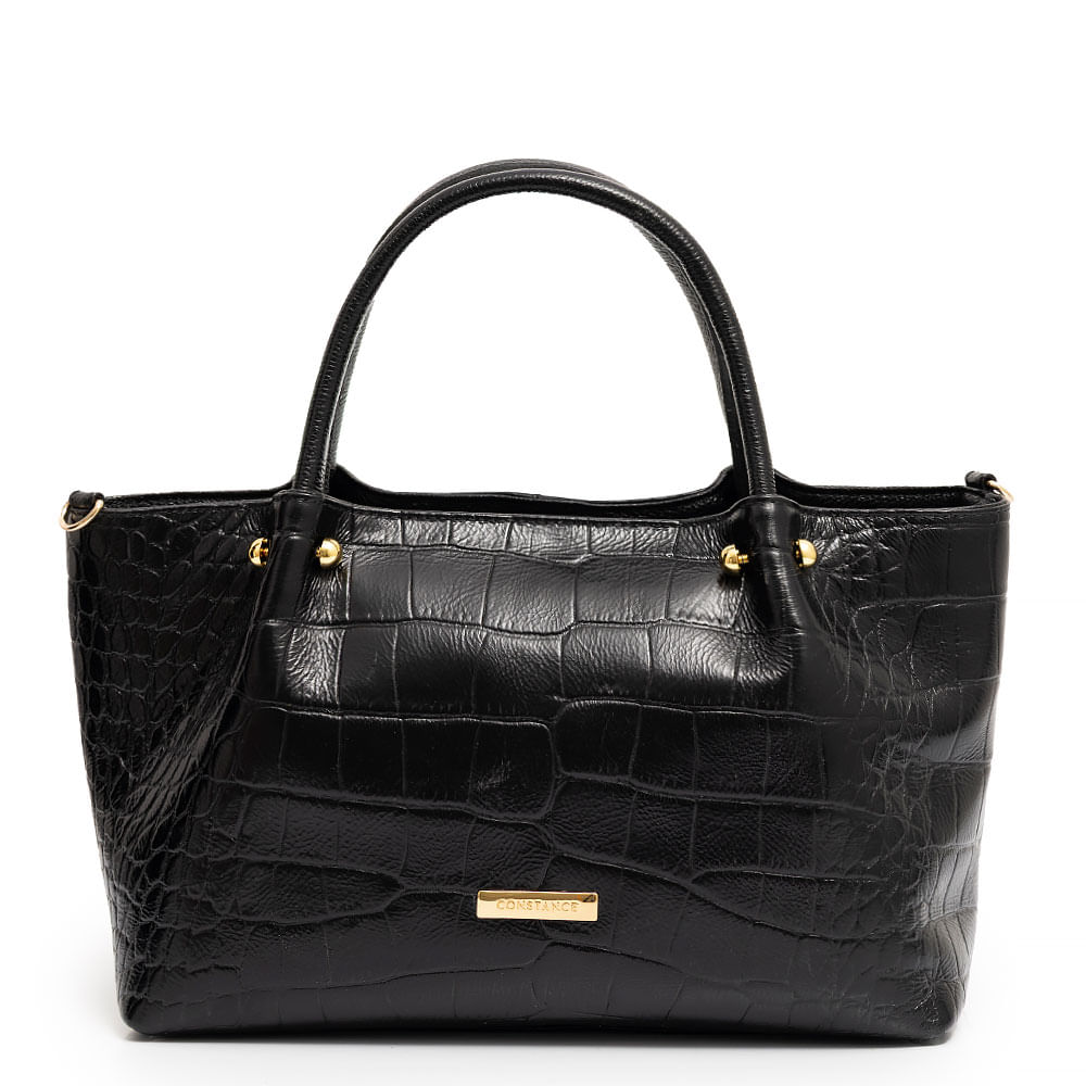 Bolsa Tote Preta Couro Enfeite