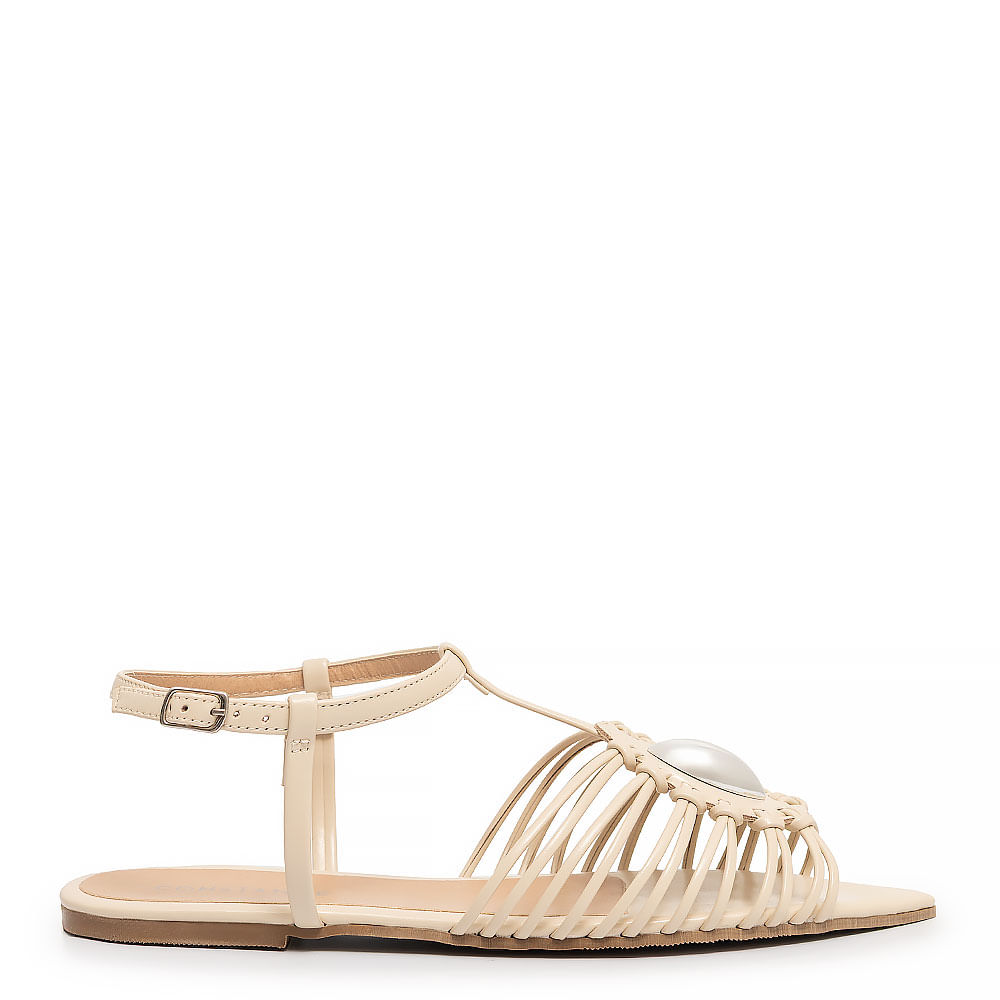 Rasteira Off White Enfeite Oval