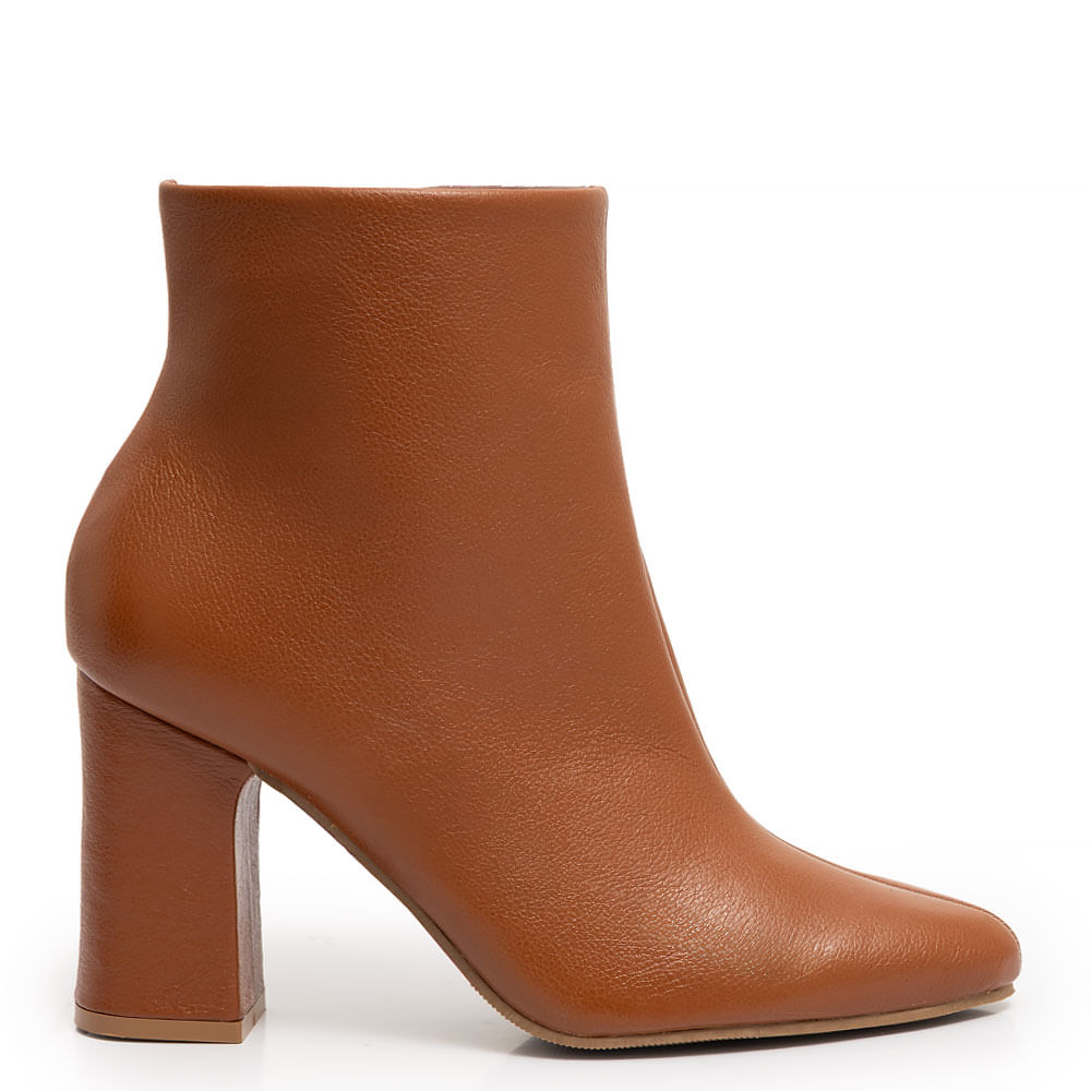 Ankle Boot Caramelo Couro Salto Alto