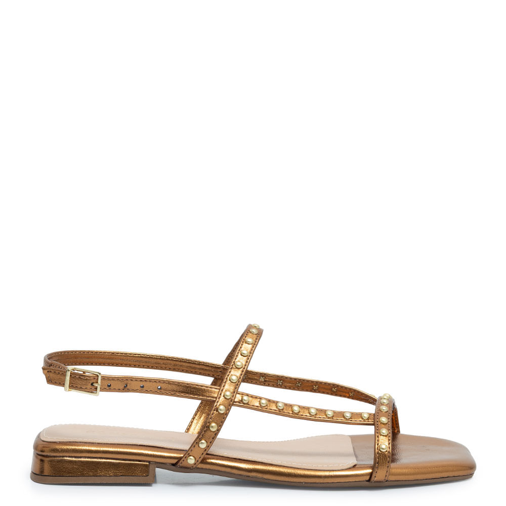 Rasteira Bronze Tiras Rebites