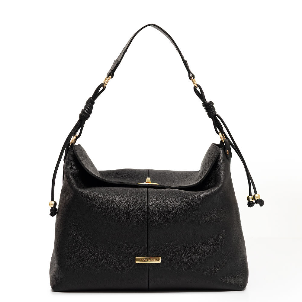 Bolsa Hobo Couro Penduricalho Preta
