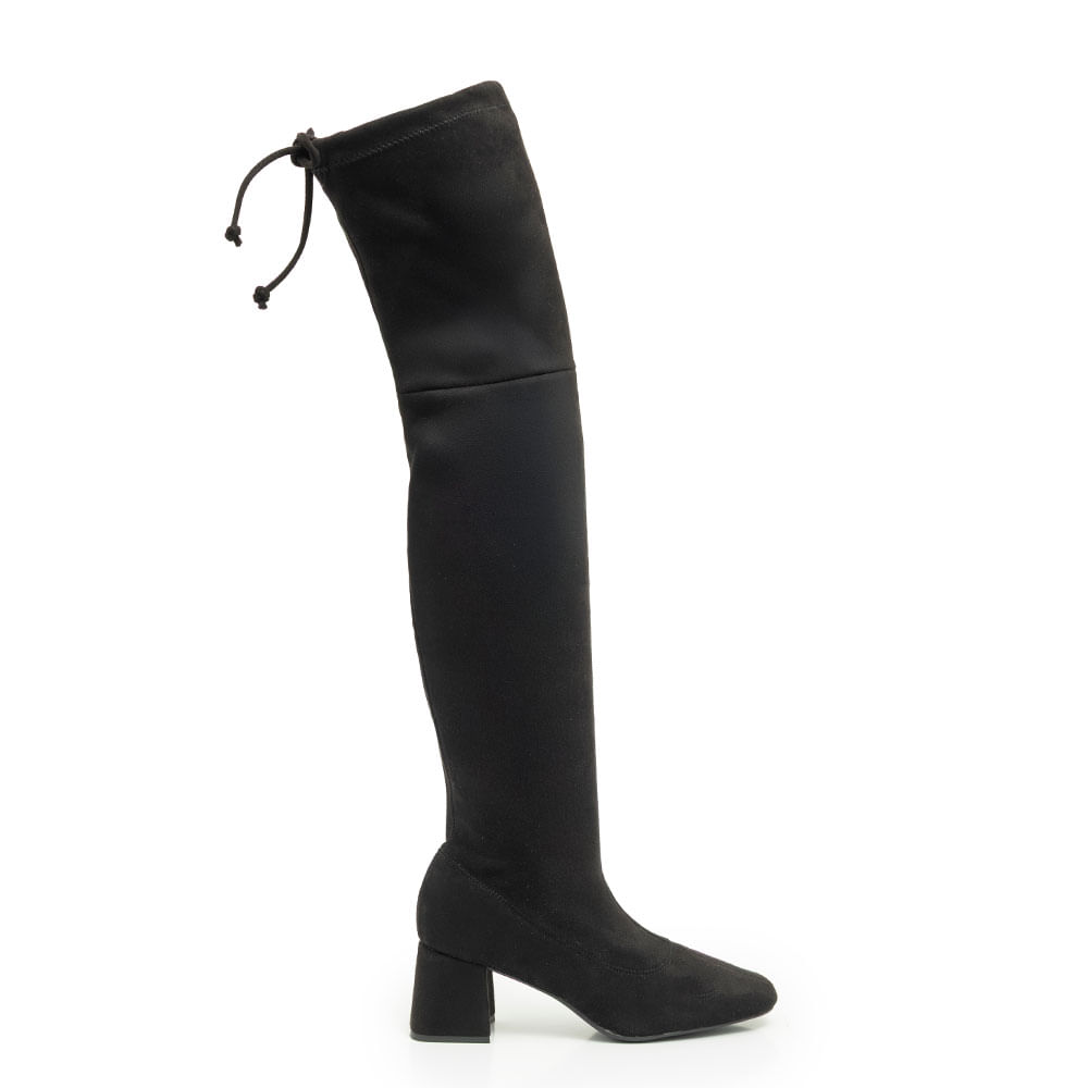 Bota Over The Knee Preta Suede Ajuste