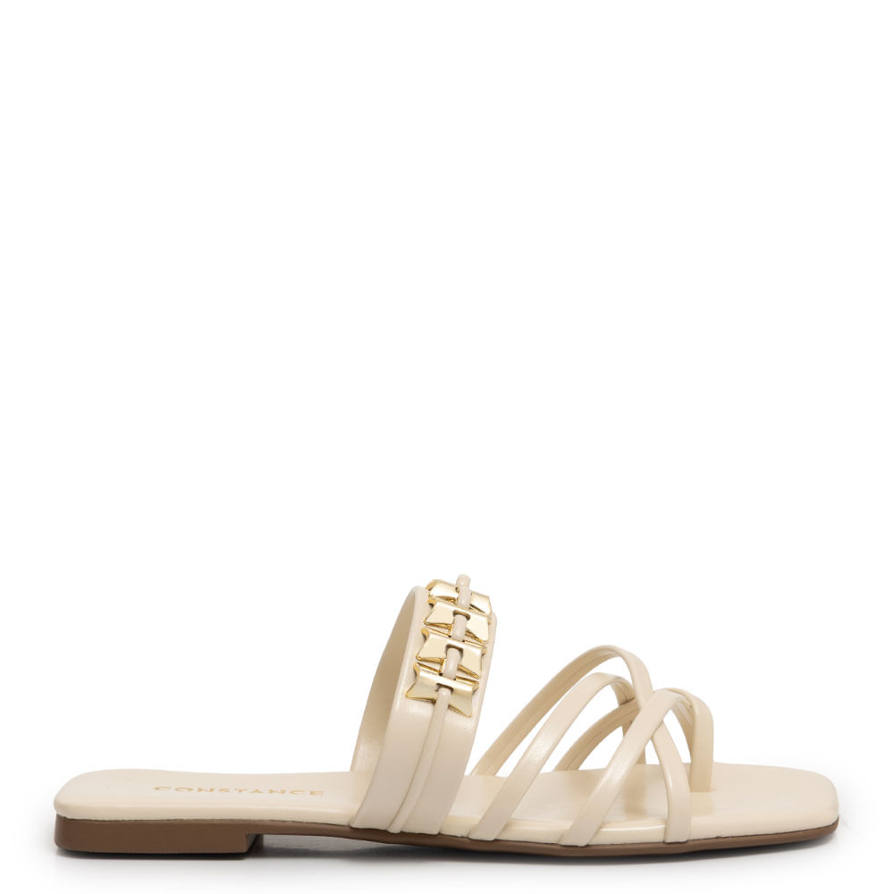 Rasteira Off White Tiras Enfeites