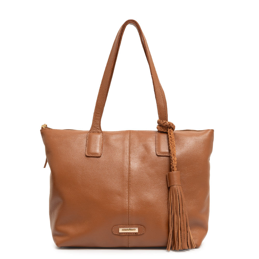 Bolsa Shopping Couro Barbicacho Caramelo