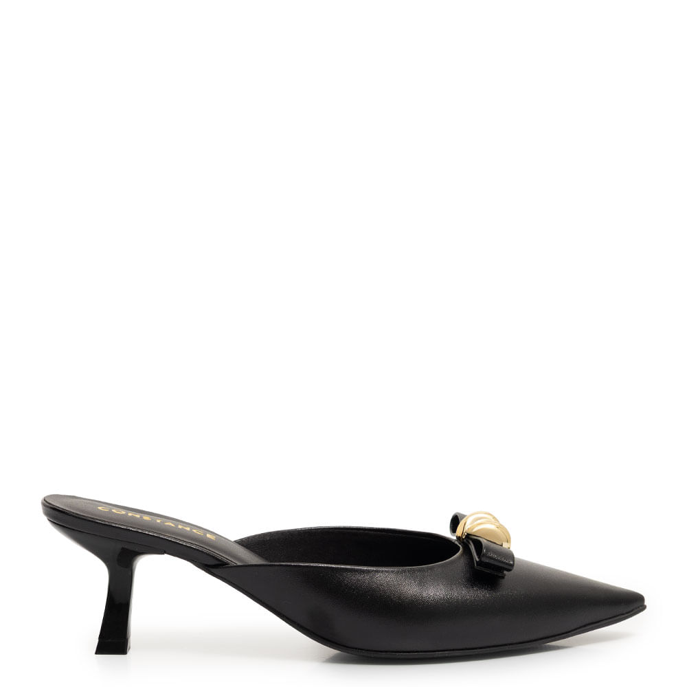 Scarpin Mule Preto Laço Enfeite