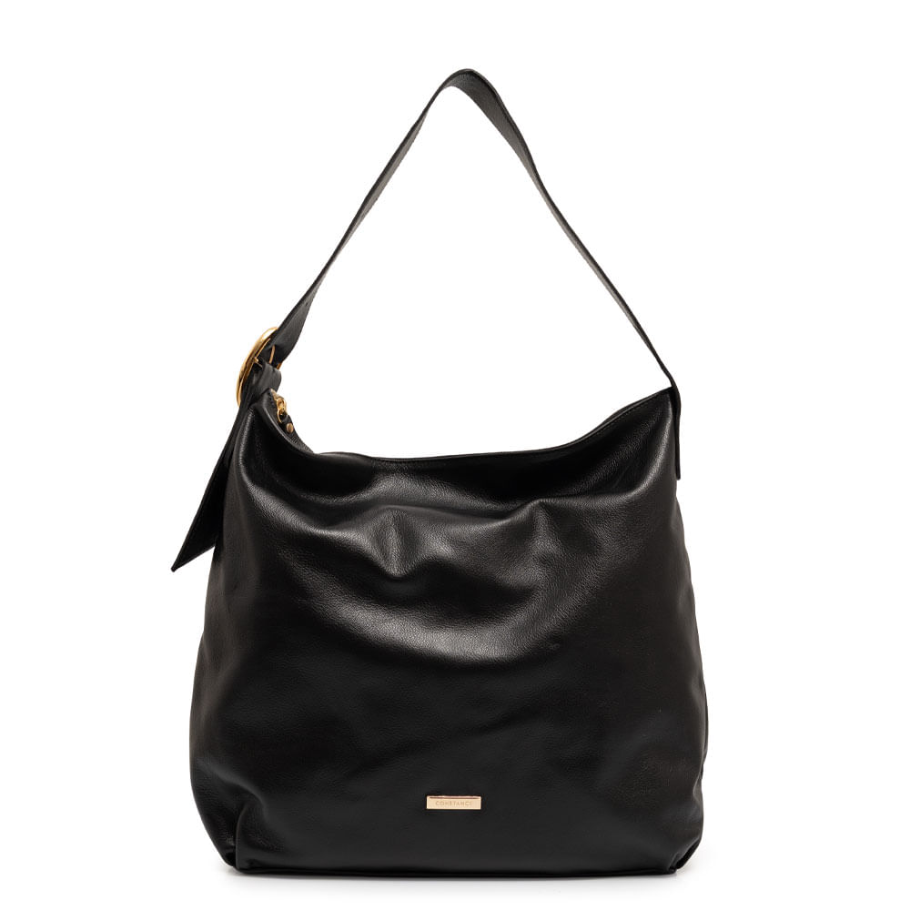 Bolsa Hobo Couro Fivela Preta