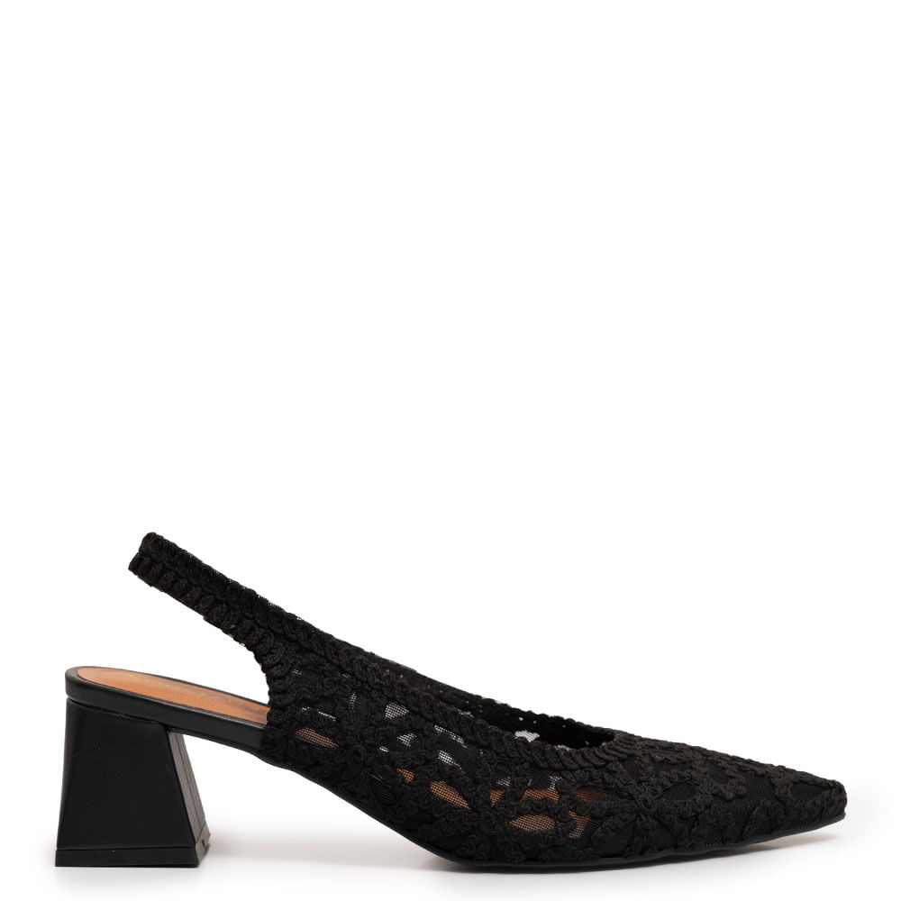 Scarpin Preto Slingback Tramado Flor