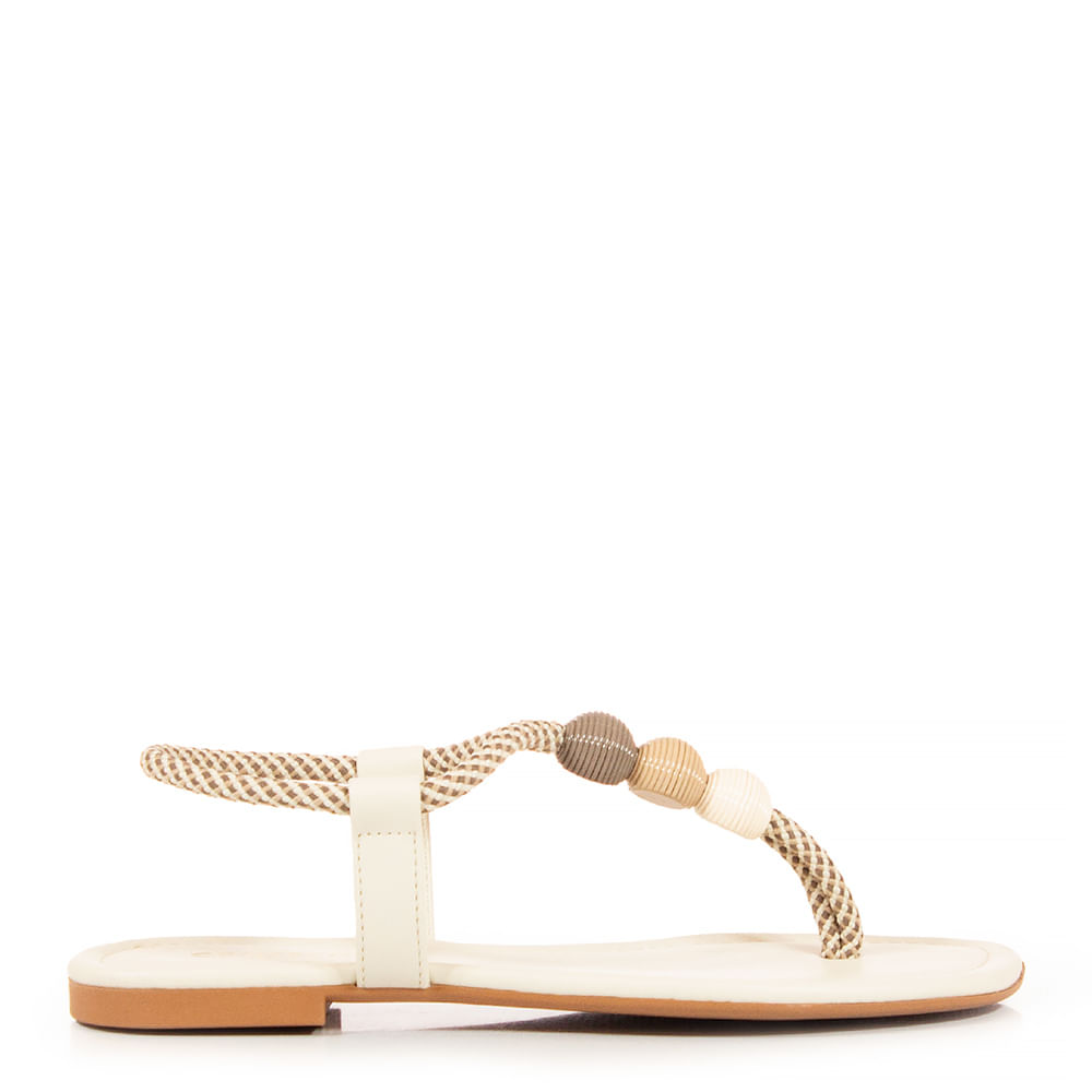 Rasteira Off White Cordão Esferas