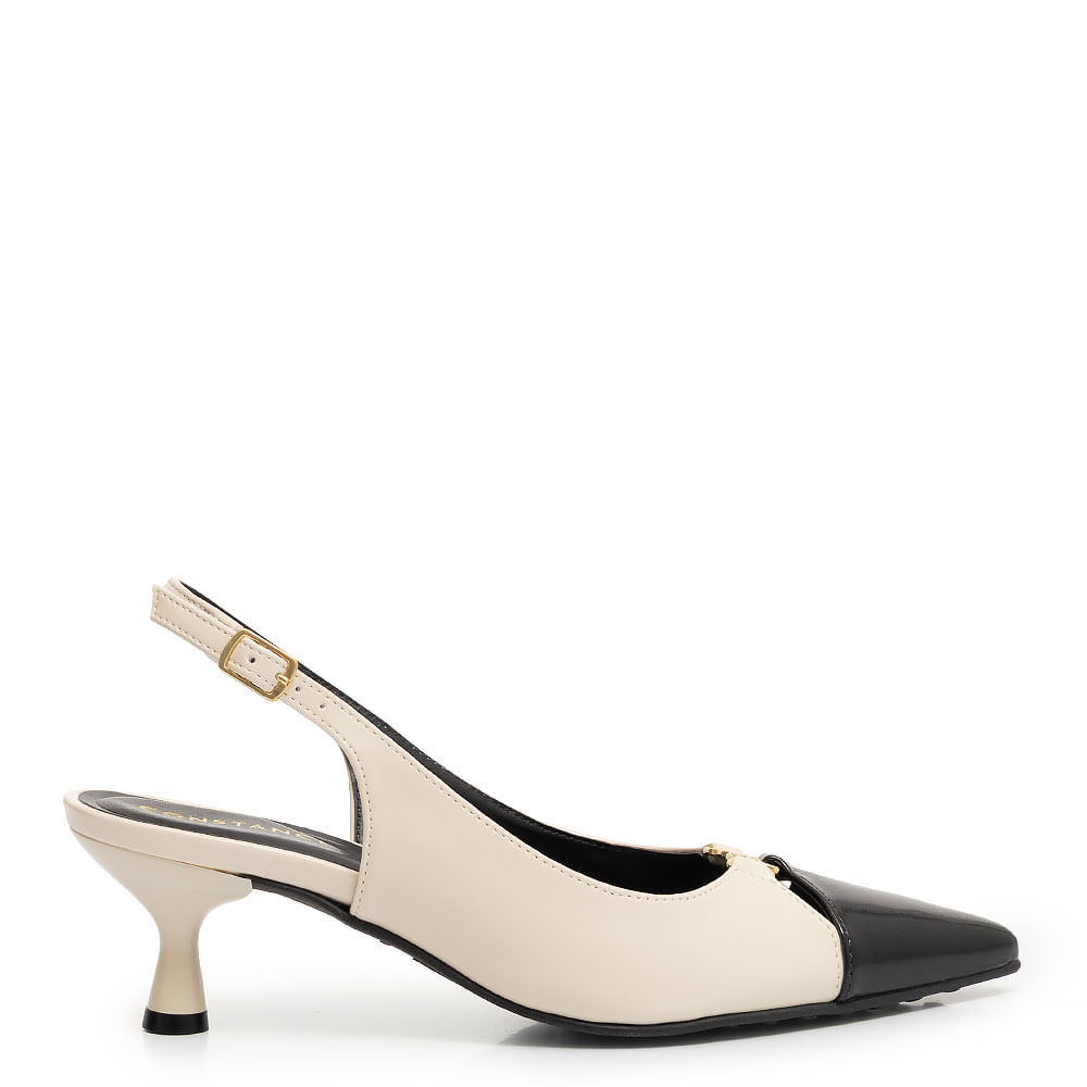 Scarpin Off White Enfeite Bicolor