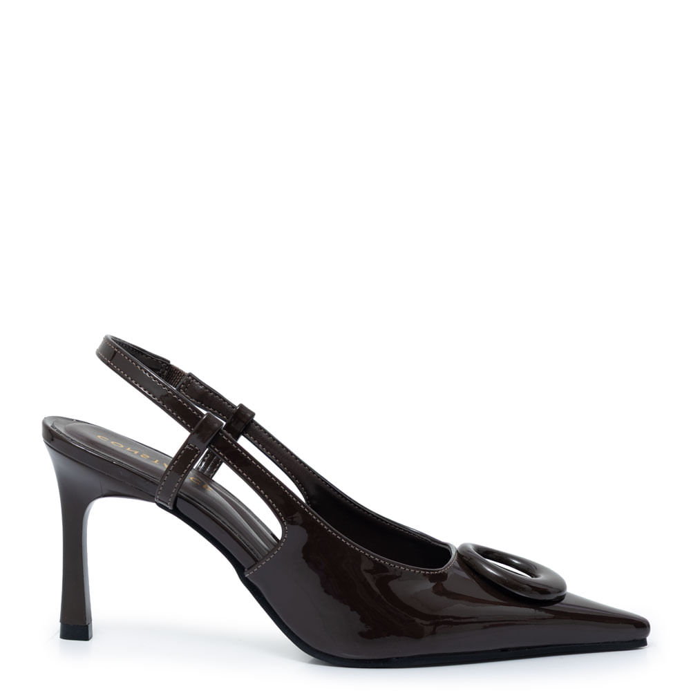 Scarpin Café Slingback Enfeite Monocromático