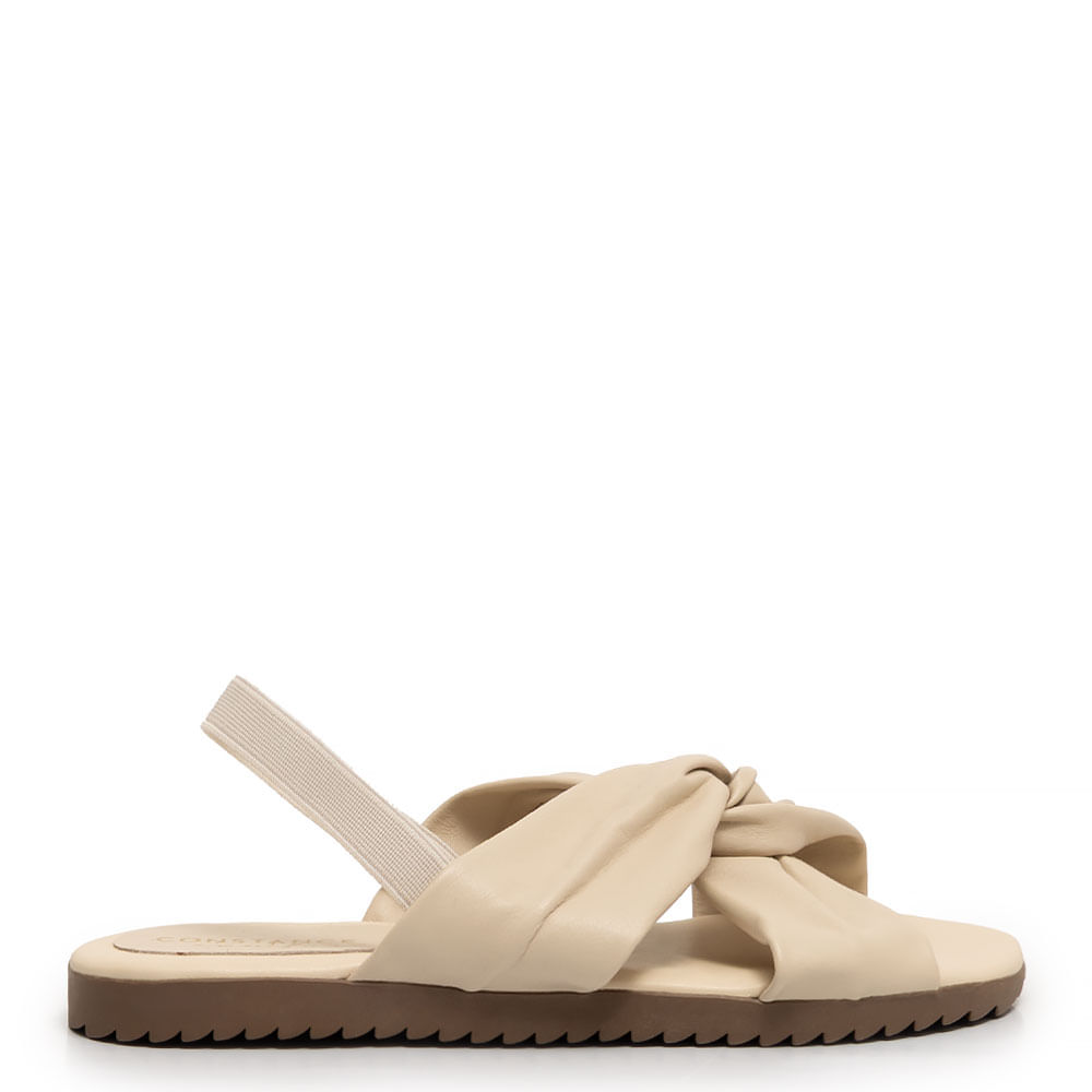 Rasteira Off White Comfort Couro Nó