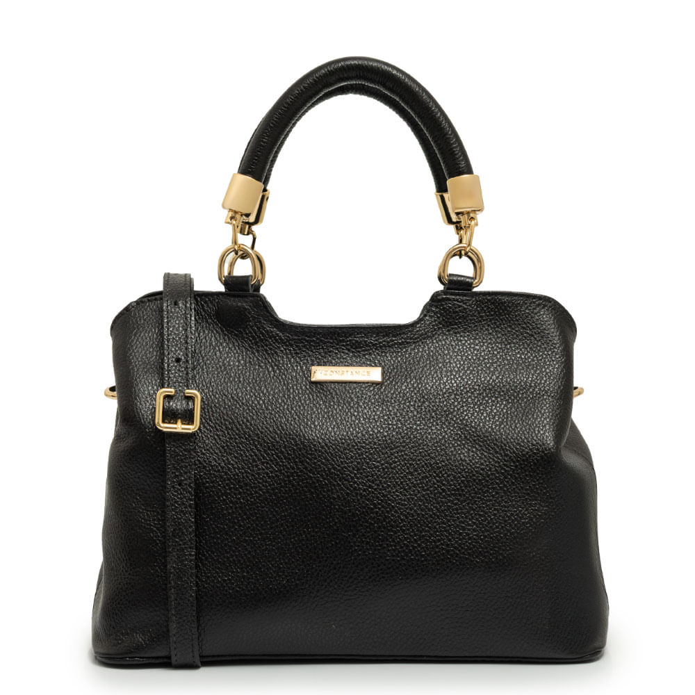 Bolsa Tote Couro Enfeite Preta