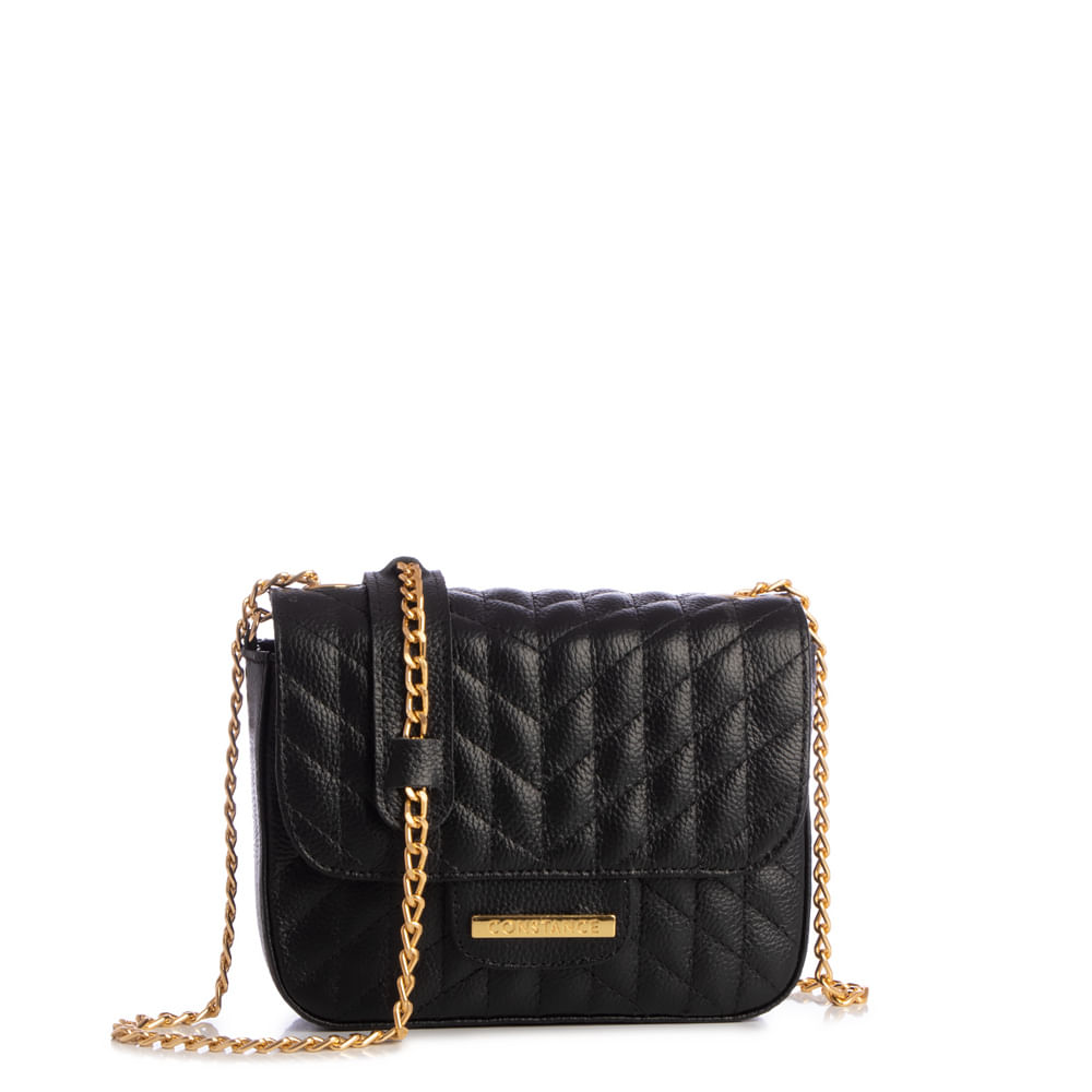 Bolsa Couro Preto Transversal Matelassê